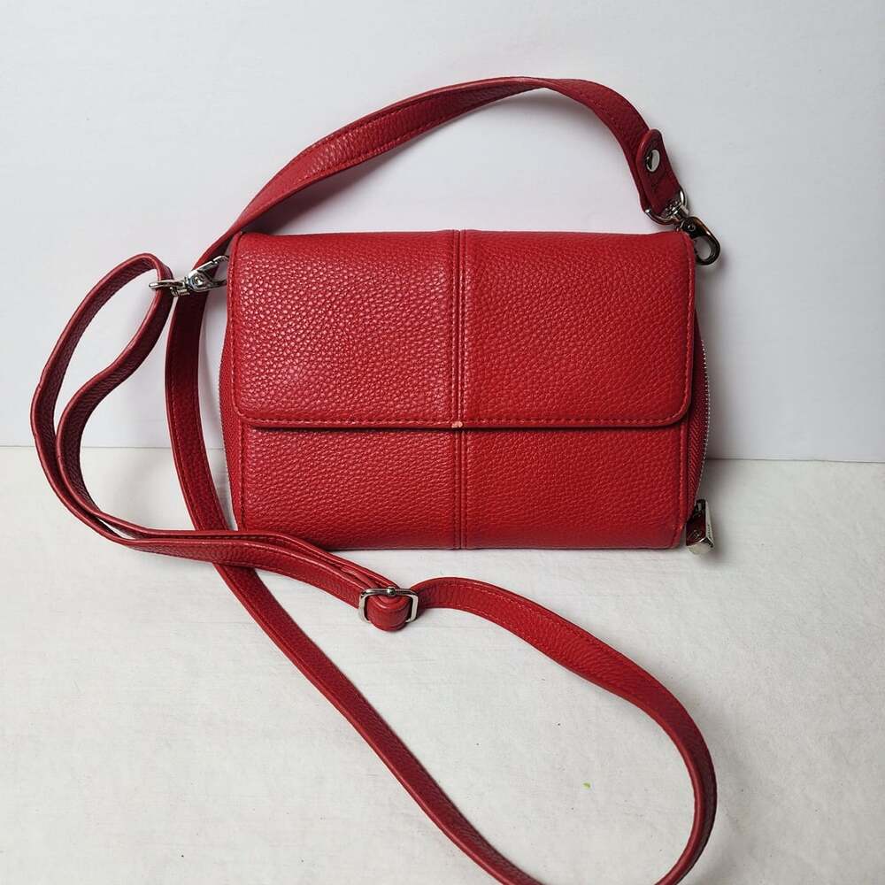 Jewell By Thirty-One Red Pebbled Leather Crossbody Bag Purse Wallet